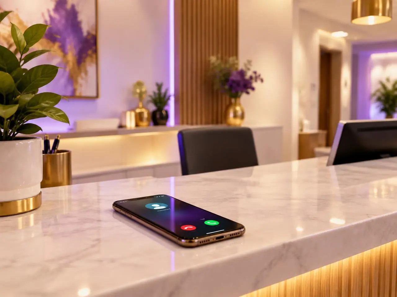 A phone ringing on a business front desk